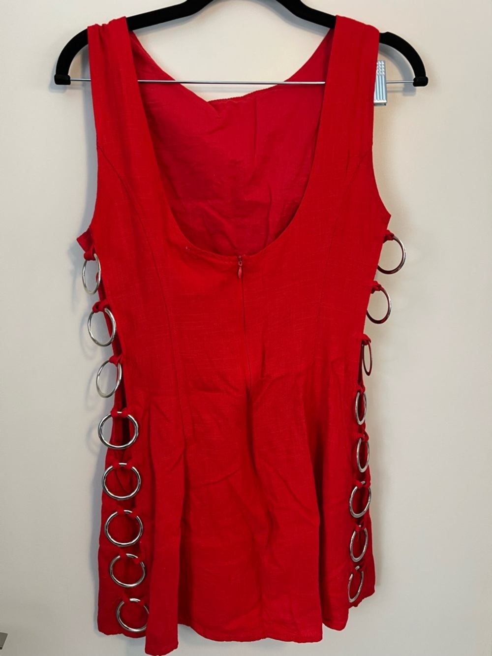 Red Mini Dress with Side Ring Detail - Picture 6 of 7